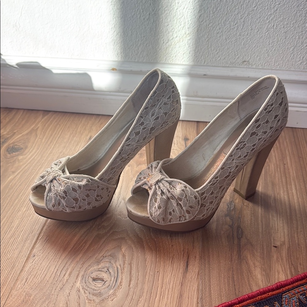 American Rag Cream Lace Peep-Toe Heels